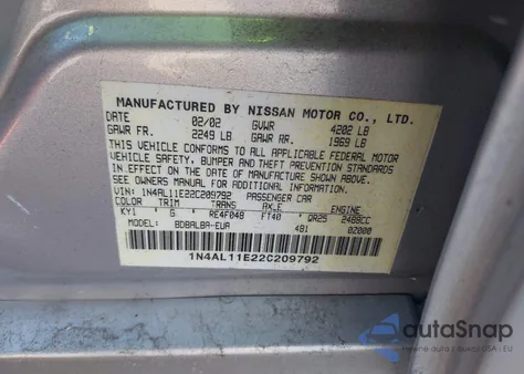 2002 Nissan Altima 2.5 S из США, поврежденный, VIN 1N4AL11E22C209792